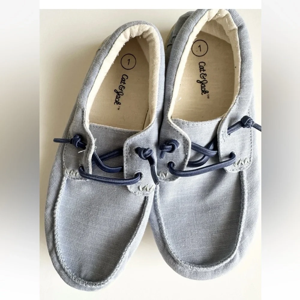 Cat & Jack 1 Boys Slip On Boat Shoes Blue Casual Blue Moccasins Canvas